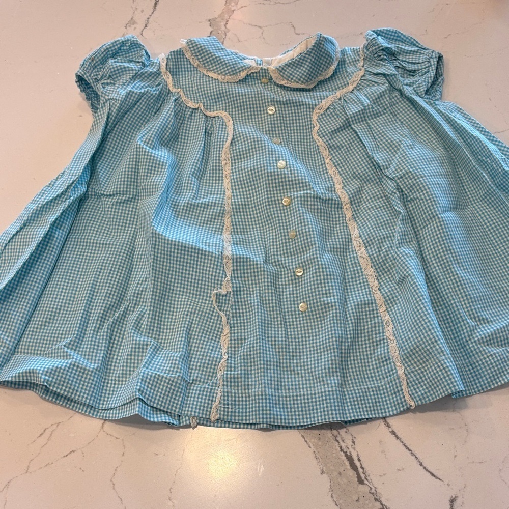 Handmade vintage Charming Blue Checkered Kids Dress